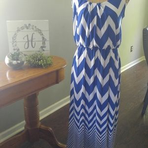 Blue and white chevron maxi dress